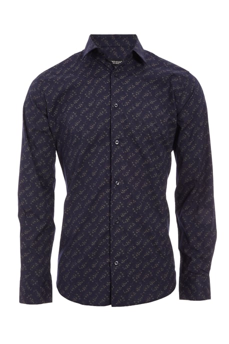 Navy Base Floral Printed Long Sleeved Shirt