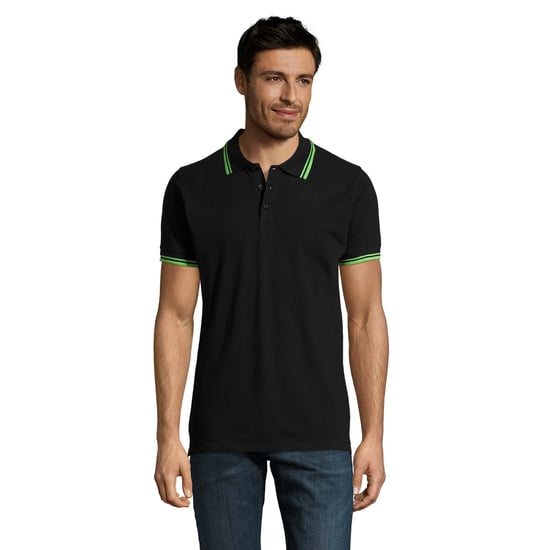 SOLS Mens Pasadena Tipped Short Sleeve Pique Polo Shirt (Schwarz/Limette) - Image 4