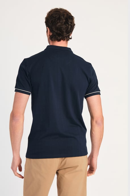 Navy Cotton Zip Neck Polo Shirt