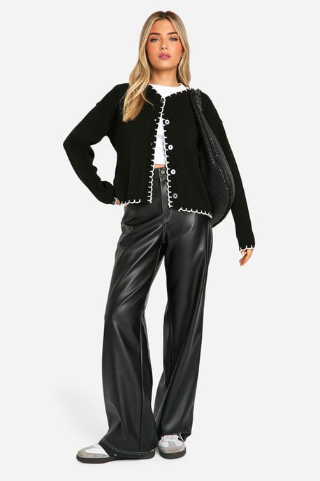 Blanket Stitch Knitted Crop Cardigan