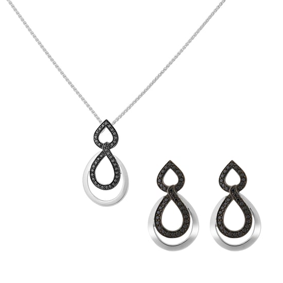 Orphelia 'Amber' Damen 925 Sterling Silber Set: Kettenanhänger + Ohrringe - Silber/Schwarz SET-7092/2 - Image 1