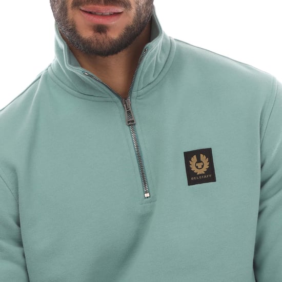 Men's Belstaff Cotton Fleece Quarter Zip Sweatshirt in Blue