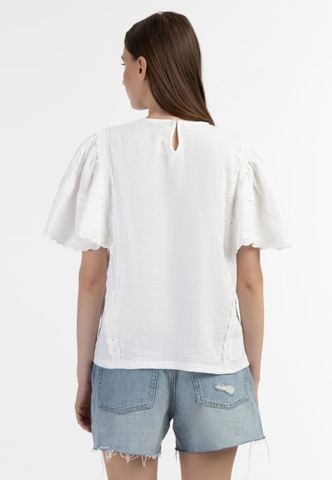 Dreimaster Blusenshirt mit Spitze Damen weiss - Image 4
