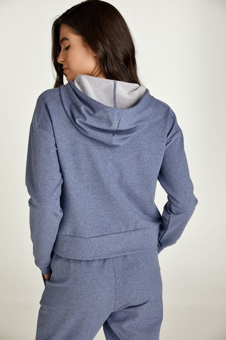 Indigo Mélange Sweatshirt mit Kapuze - Image 4