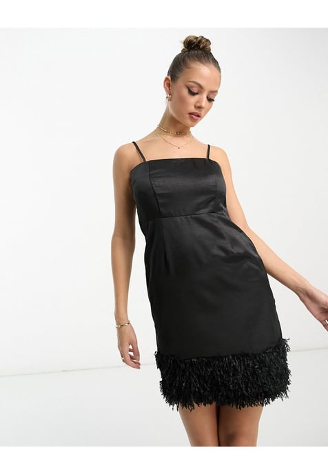 Lola May satin cami strap mini dress with trim in black