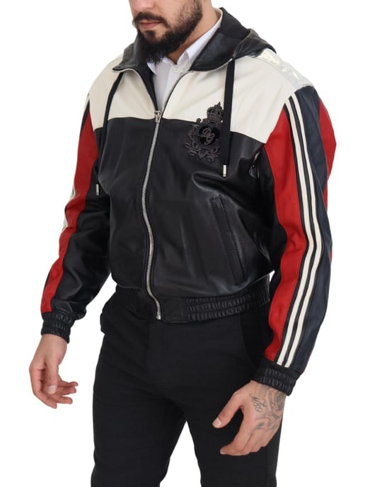 Dolce & Gabbana Schwarze Leder-Hoodie-Blousonjacke für Herren - Image 4