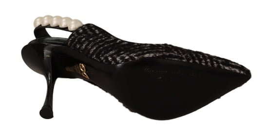 Dolce & Gabbana Schwarz Graue Perlen Slingbacks Damen Pumps Schuhe - Image 3