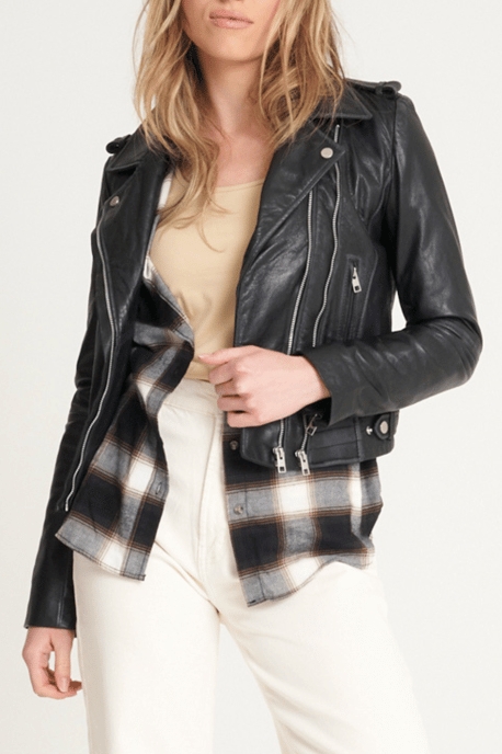 Barneys Originals Tall Beppe Washed Leather Biker Jacket