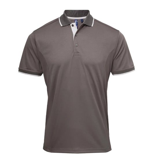 Premier Mens Coolchecker Contrast Pique Polo Shirt (Dunkelgrau/Silber) - Image 1