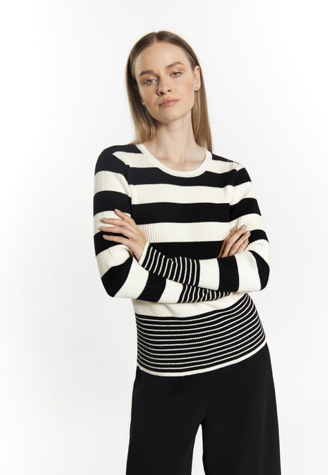 Dreimaster Strickpullover Damen wollweiß schwarz - Image 3