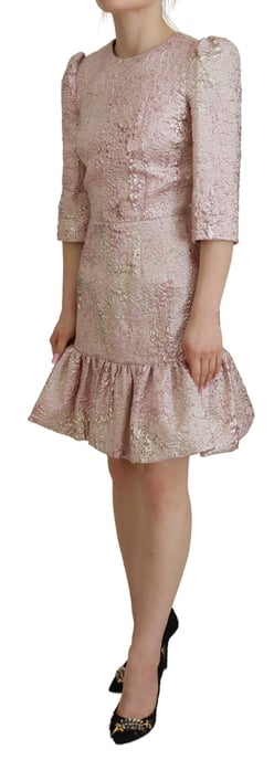Dolce & Gabbana Rosa Jacquard 3/4-Ärmel Etuikleid Midi für Damen - Image 2