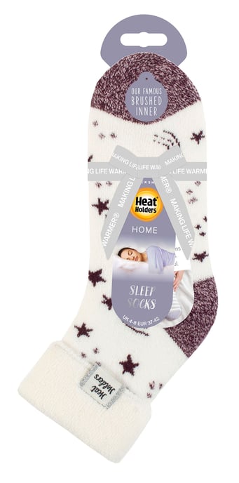 Damen Kuschelsocken mit Umschlagbündchen | Wärmehalter | Warme flauschige Lounge-Socken für den Winter - Elfenbein/Cabernet Stars - Image 2