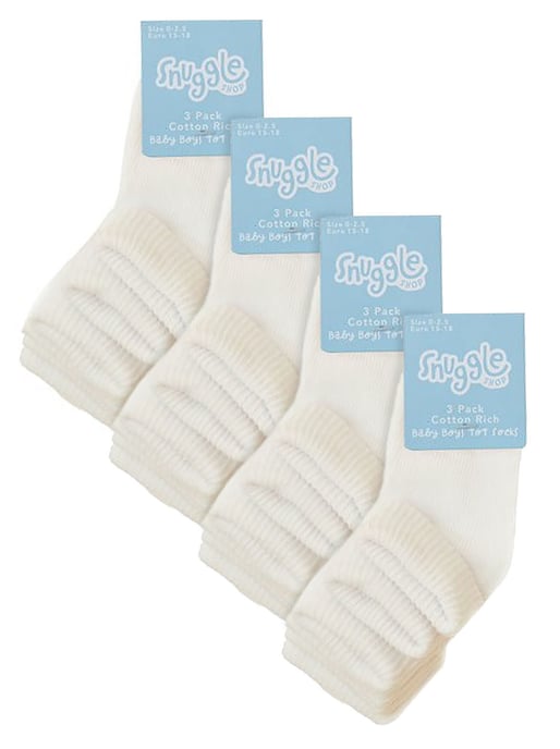 Baby Cotton Turn Over Top Socken | 6 Paar Pack | Socken Snob | Plain Funny Socken für Jungen und Mädchen - Creme - Image 2