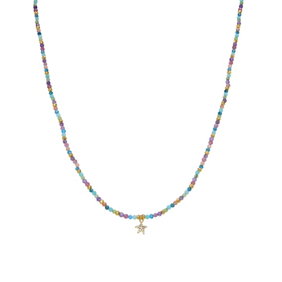 Luxenter Halskette aus 925er Sterlingsilber und mehrfarbigem Kristall in 18k Gelbgold - Star - Image 1