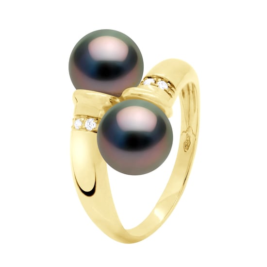 Ring You & Me, Diamanten 0,06 ct, 2 echte Tahiti-Zuchtperlen, rund 8–9 mm – Gelbgold - Image 1