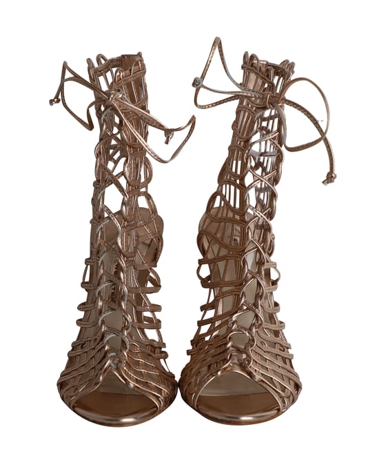 Sophia Webster Delphine Metallic Käfig Schnürsandalen aus goldfarbenem Leder - Image 2