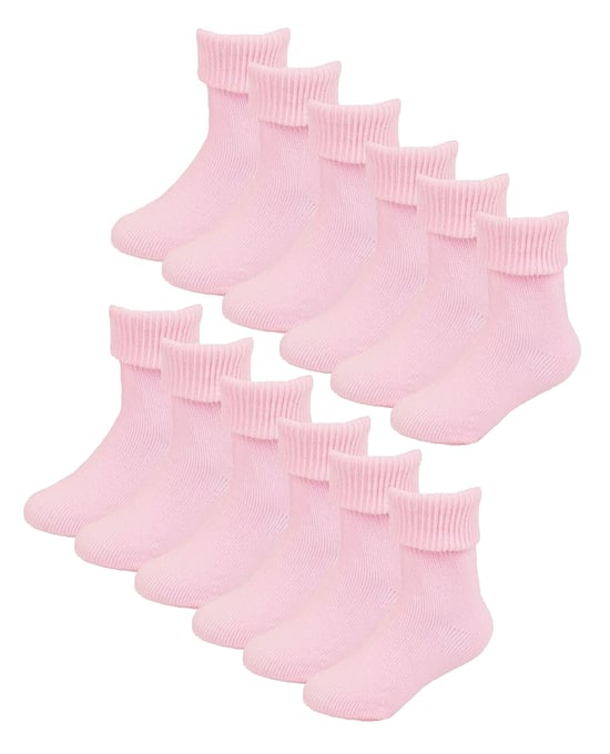 Baby Cotton Turn Over Top Socken | 6 Paar Pack | Socken Snob | Plain Funny Socken für Jungen und Mädchen - Pink - Image 1