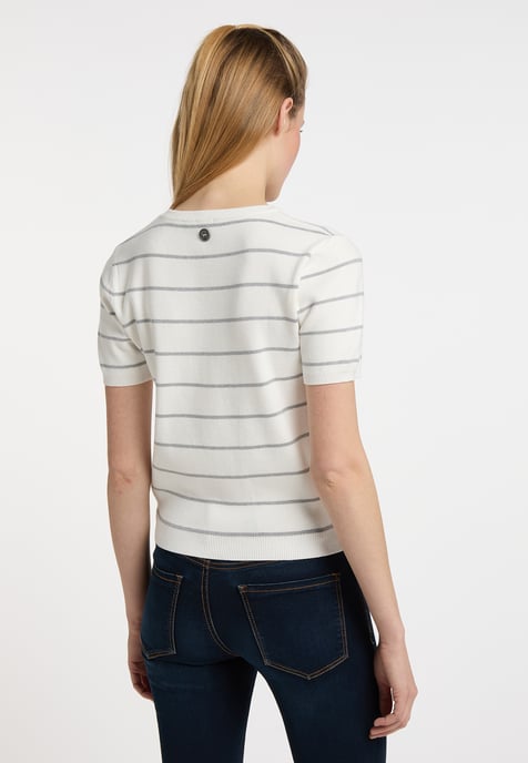 Dreimaster Kurzarm-Pullover Damen Wollweiss Grau Melange - Image 3