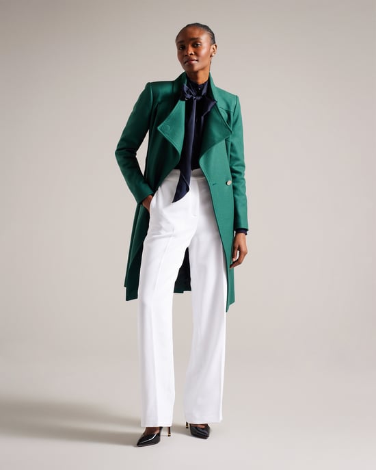 Ted Baker Sandra Midi Belted Wool Wrap Coat, Dark Green