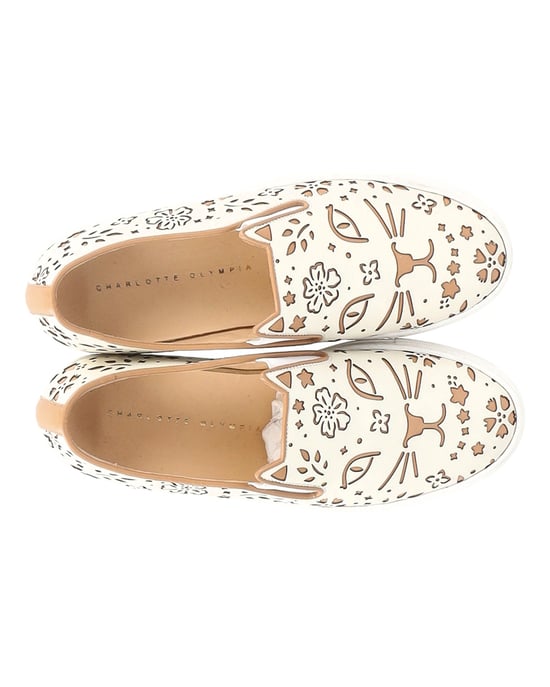 Charlotte Olympia Cool Cats Laser-Cut Slip-On Sneakers aus cremefarbenem Leder - Image 5