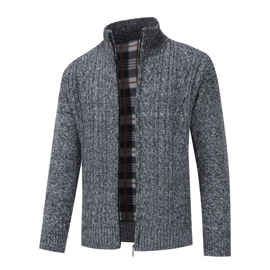 Herren Strickjacke mit Reißverschluss Cardigan Grobstrick mit Stehkragen für den Winter Dunkelgrau - Image 2