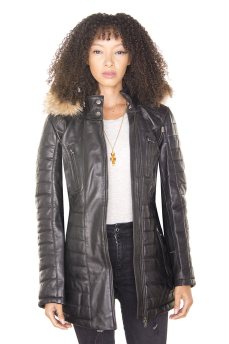 Womens Quilted Leather Parka Jacket-Curitiba