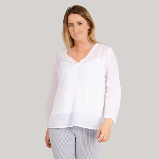 Gauze Frayed V Neck Top - Image 2