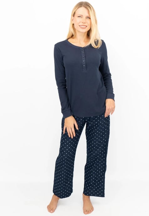 GAP Damen Pyjama Flanell Schlaf Set in Navy Polka Dot - Image 1