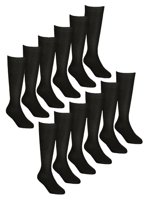 12 Paar Multipack Mädchen Kniestrümpfe aus Bambus | Lange Schule Kinder Socken - Schwarz - Image 1