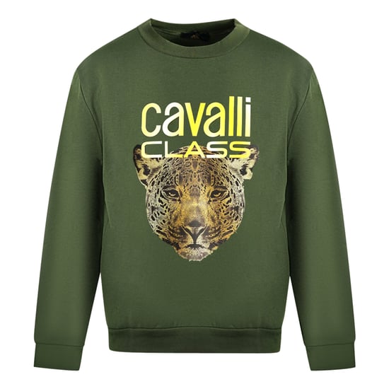Cavalli Class Leoparden-Print Logo Olivfarbenes Sweatshirt - Image 1