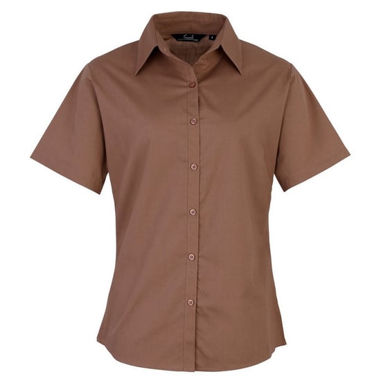 Premier Damen Kurzarm Popeline Bluse / Arbeitshemd (Braun) - Image 1
