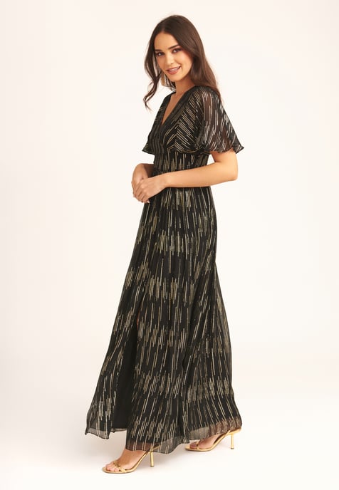 Gestreiftes Folien-Maxikleid mit Engelsärmeln - Image 3