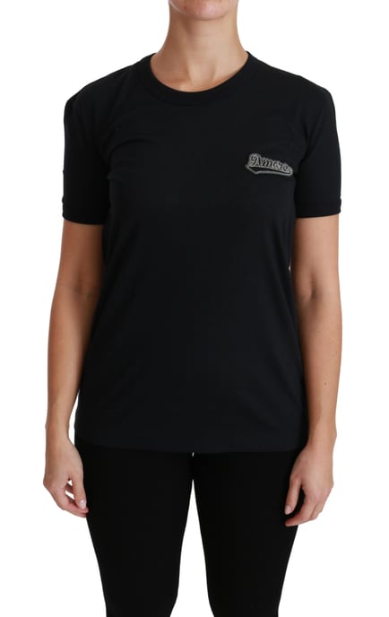 Dolce & Gabbana Damen Blau Amore Patch Rundhals Baumwoll T-Shirt - Image 2