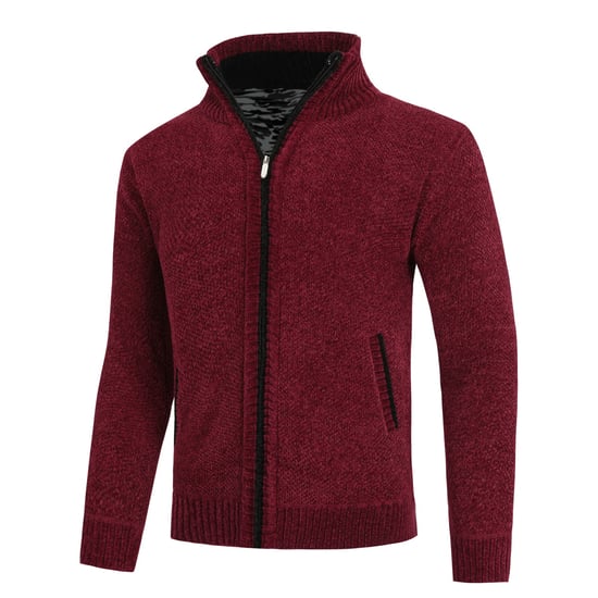 Herren-Cardigan mit Rei?verschluss, Stehkragen und gefuttertem Grobstrickpullover Rot - Image 2