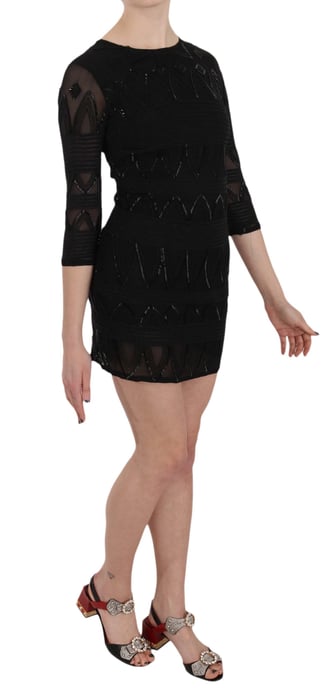 John Richmond - Mini-robe droite à paillettes en soie noire pour femme - Image 5