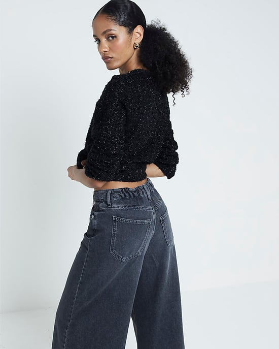 River Island Womens Wide Leg Jeans Black Mid Rise
