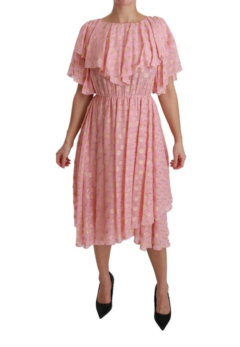 Dolce & Gabbana Damen Seiden Kleid mit pinken Pünktchen und plissiertem A-Linien-Design in Midi-Länge - Image 1