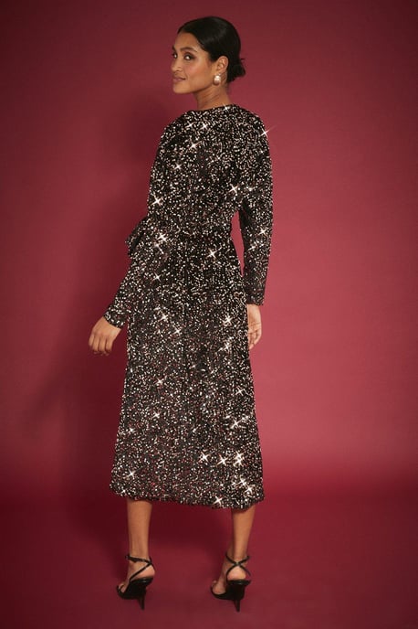 Velvet Sequin Wrap Midi Dress