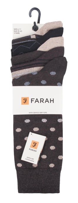 Farah - 5er-Pack Herren dünne atmungsaktive klassische Polka Dot gemusterte weiche Top Baumwolle Kleid Socken - FCS273BRNGRY (Polka Dot) - Image 2