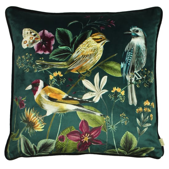 Evans Lichfield Mitternachtsgarten Vogel Piped Floral Quadratisches Federkissen - Image 1