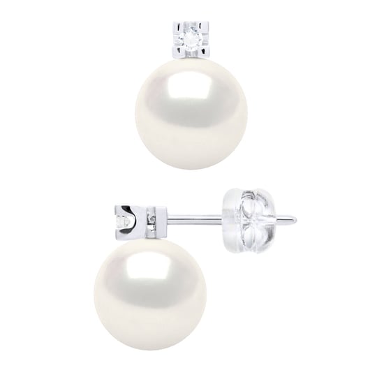 Ohrringe Prestige – Diamanten 0,04 ct – Qualität HSI – Weißgold 375 und echte Süßwasserperlen rund 8–9 mm - Image 1