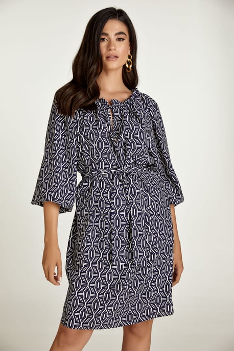 Belted Print Dress with Pockets