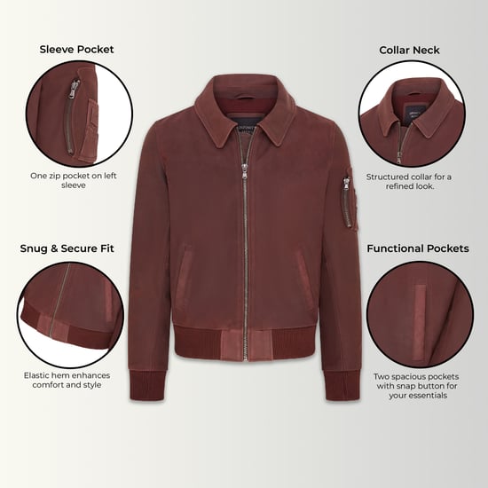 Mens Burgundy A2 Cowhide Leather Bomber Jacket-Eura