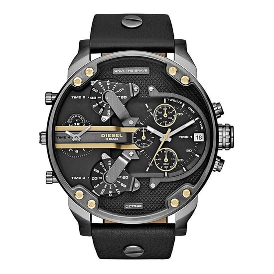 Diesel Mr. Daddy 2.0 Multifunktionale schwarze Lederarmbanduhr - Image 1