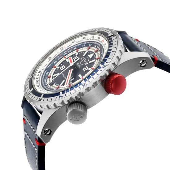 GV2 Contasecondi Herrenuhr mit blau/rotem Zifferblatt aus blauem Kalbsleder - Image 3