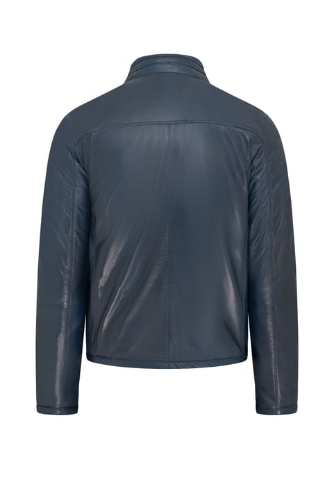Mens Blue Reversible Bomber Leather Jacket - Raufoss