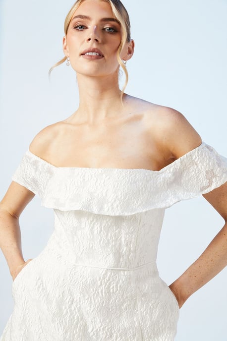 Bardot Jacquard Full Skirted Wedding Dress - Image 4
