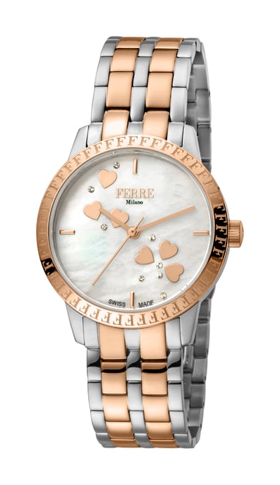 Ferre Milano Ladie's White Mother of Pearl Dial RG Stainless Steel Watch