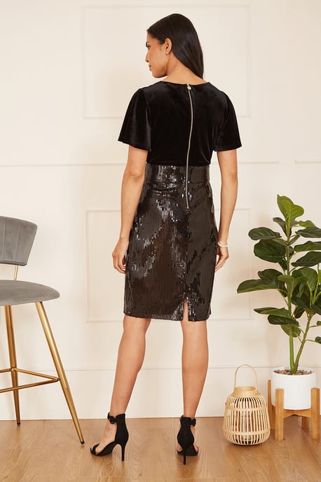 Black Velvet And Sequin Fitted Dress