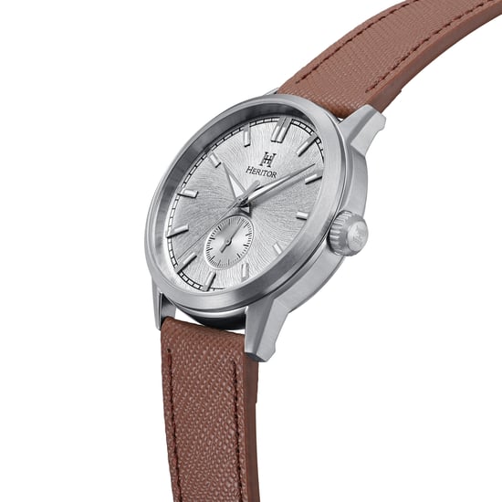 Heritor Automatic Argento Leather-Band Watch